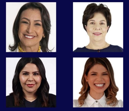 Uma colagem de mulheres com diferentes expressões faciais